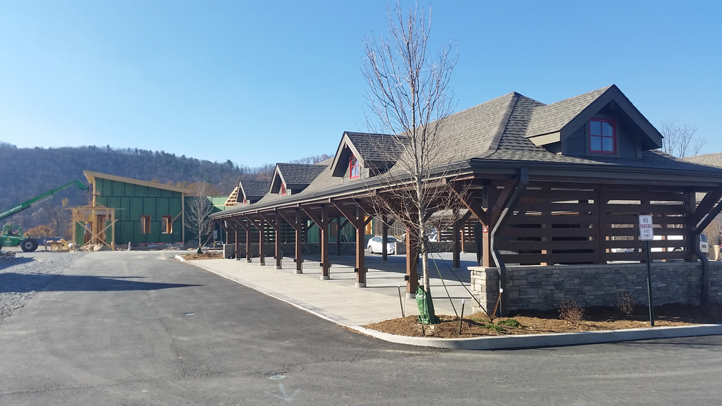 Covered timber pavilion at new construction site