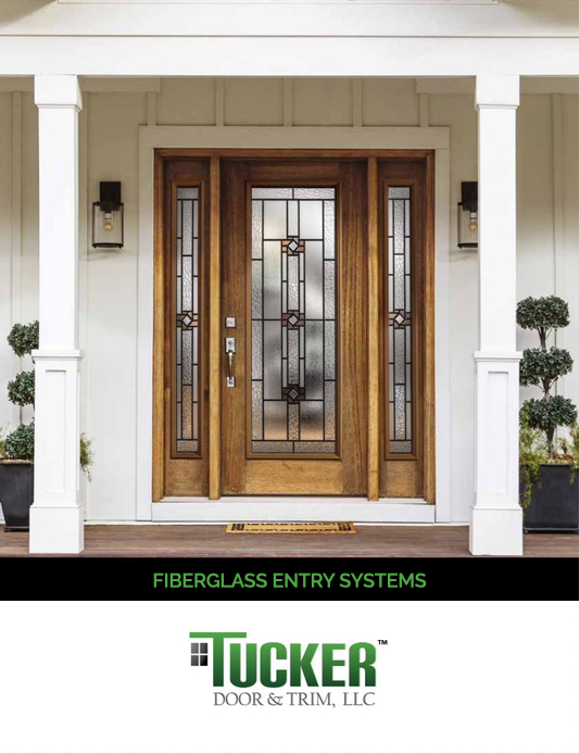 Wooden front door with decorative glass sidelights